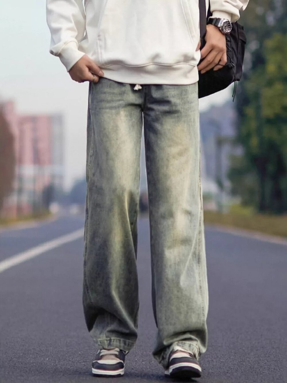Men's Plus Size Vintage Wash Wide Leg Jeans